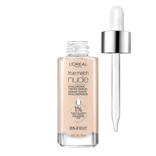 L'Oreal Paris True Match Nude Hyaluronic Tinted Serum Foundation - 1% Hyaluronic Acid, Very Light 0.5-2, 1 fl. oz.