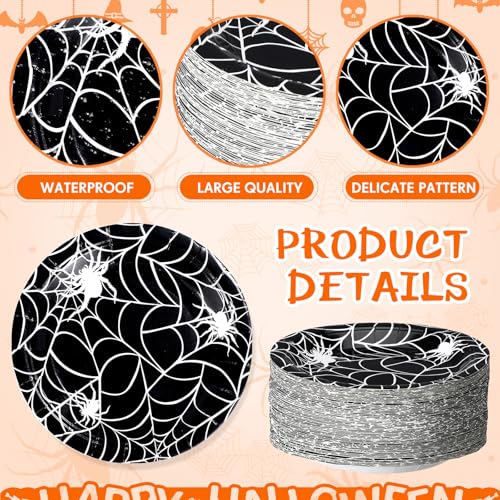Umigy 100PCS 7-Inch Halloween Spider Web Paper Plates - Black, Disposable Party Tableware