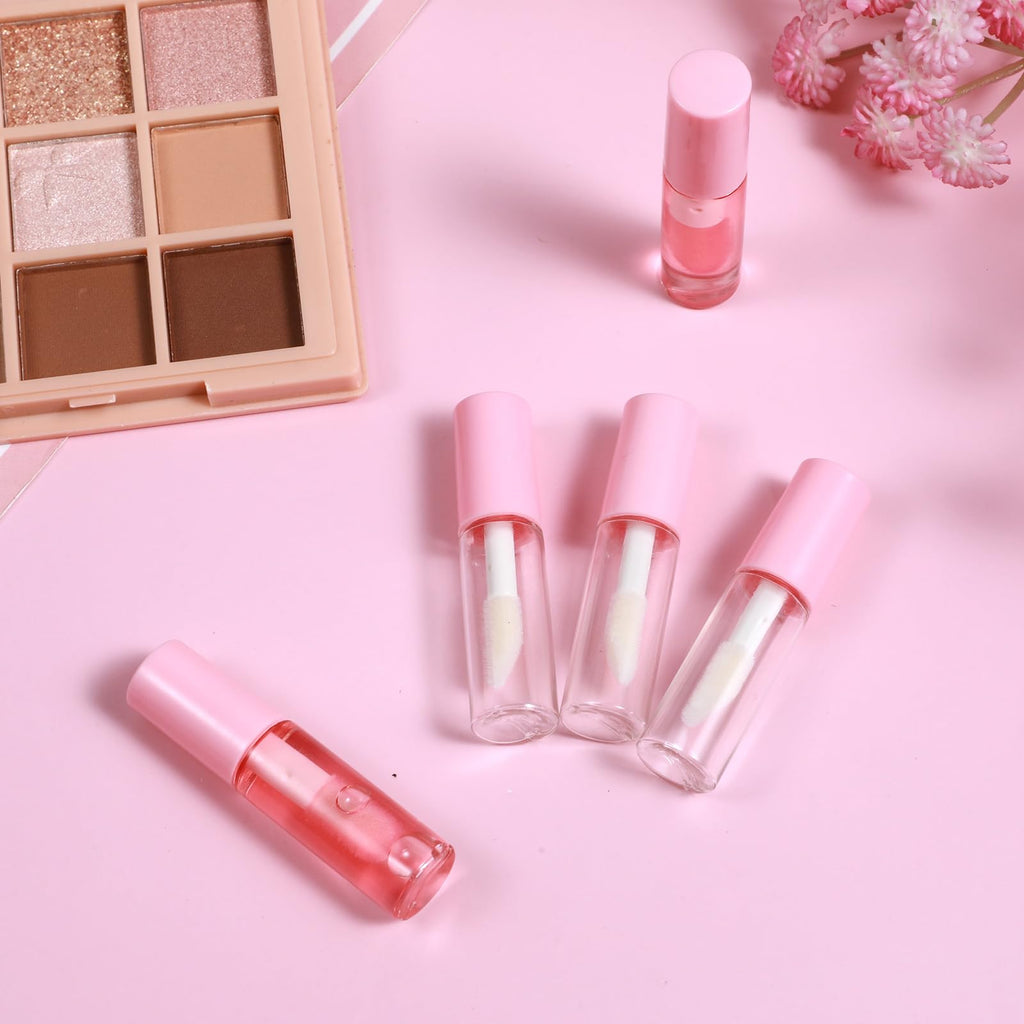 WLLHYF 100 Pcs Mini Lip Gloss Tubes, Refillable Lip Balm Bottle Transparent Empty Containers Travel Personal Cosmetic Inserts Cosmetic Tools Mini Lipstick Containers for Women DIY Makeup (Pink)