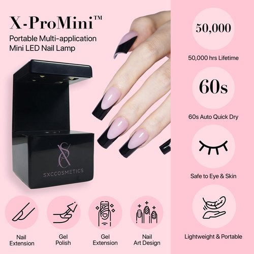 SXC Cosmetics French Tip Press On Nails – Black Series, Medium Square, X-Pro Tips Starter Kit | 150PCS, 15 Sizes, 5 Styles, Beginner-Friendly
