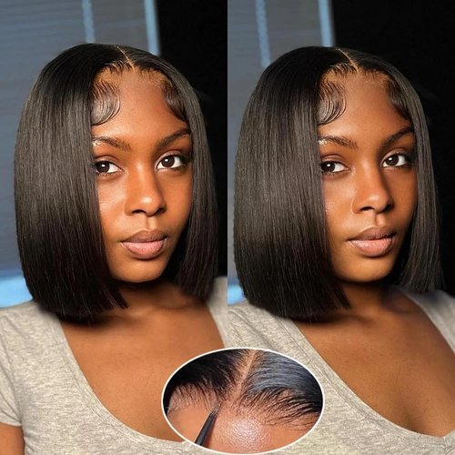 Selina Hair Straight Bob Wigs Human Hair 4x4 Lace Front Wigs Human Hair with Baby Hair 200% Density Brazilian Virgin Hair Natural Black Color 10 Inch