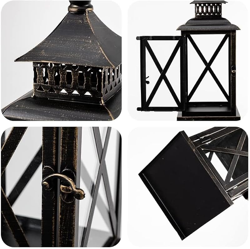 Black Indoor & Outdoor Decorative Lanterns - 2 Pack Large Hanging Candle Holders for Porch & Patio