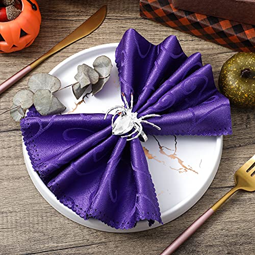 Halloween Metal Spider Napkin Rings - Silver, Set of 8