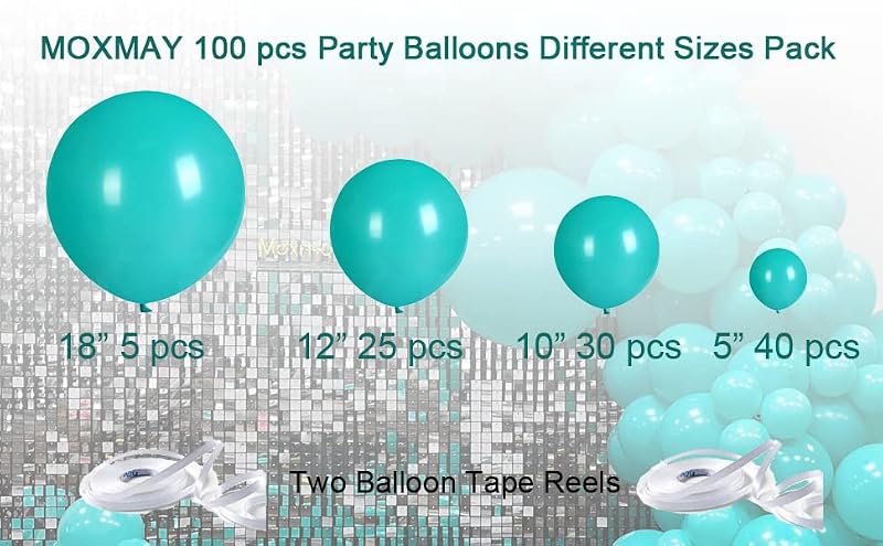 Matte Teal Blue Balloon Kit - 102pcs Latex Party Balloons in Multiple Sizes