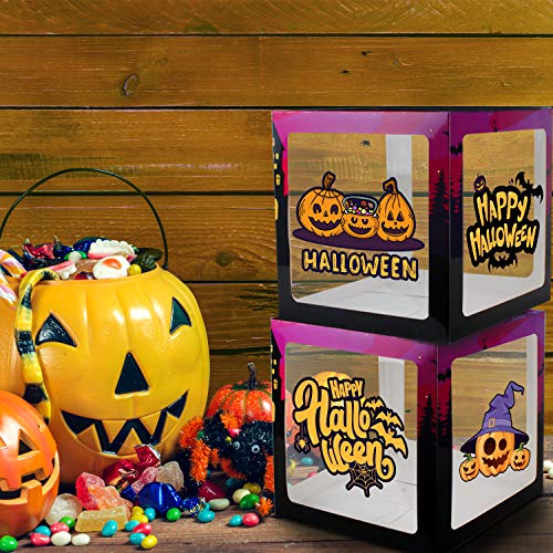 4 Pack Balloon Box DIY Halloween Party Supplies with Pumpkin and Bat Signs