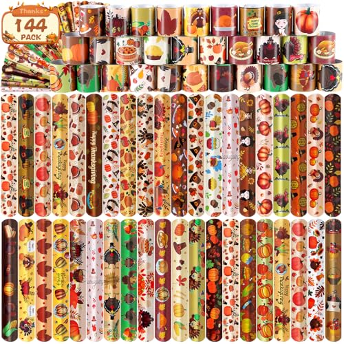 Thanksgiving Fall Slap Bracelets - 36pcs Autumn Theme Wristbands - Variation L-144thanksgiving
