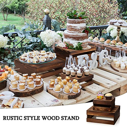 Burnt Wood 4-Piece Wooden Cupcake Stand Set for Party & Dessert Display