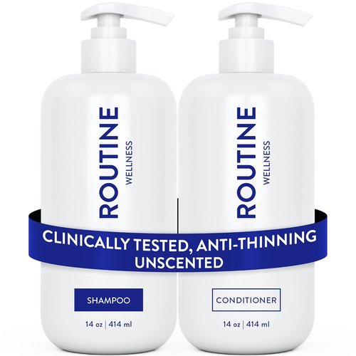 Routine Wellness Anti-Thinning Shampoo & Conditioner Set - Biotin DHT Blocker for Thinning Hair - Unscented (Pack of 2)