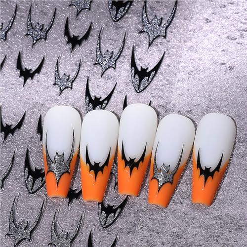 Halloween Bat Nail Stickers Glitter Gold & Silver French Tips - Mix - 4 Sheets