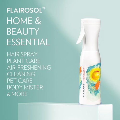 FLAIROSOL InspireArt, Continuous Spray Bottle - Ultra Fine Mist Water Sprayer for Hairstyling, Cleaning, Arts & Crafts, Versatile Spray Bottle, Patented Technology, 6.8 OZ (White Bottle, Green Print)
