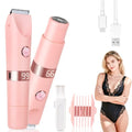 Beanify 2-in-1 Electric Shaver & Bikini Trimmer with LED Display for Women & Men，IPX7 Waterproof Wet/Dry Electric Razor with Dual Head, Rechargeable Painless Body & Facial Hair Remover, Travel-Size