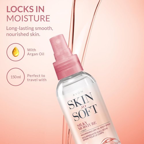 AVON Skin So Soft Argan Body Oil - Hydrating Dry Oil Spray for Glowing Skin, 150ML (2-Pack)