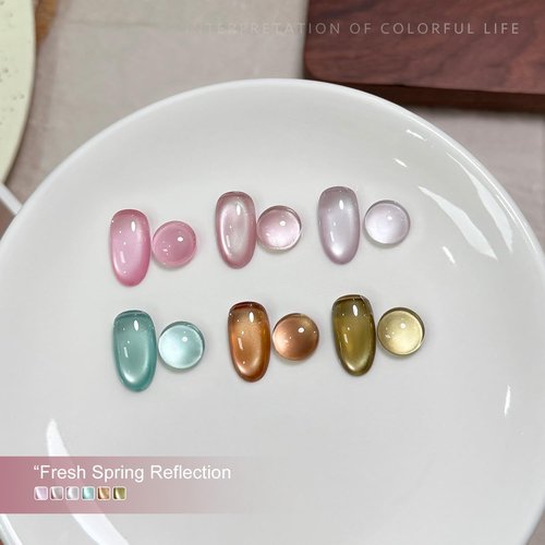 GAOY Cat Eye Gel Nail Polish Set - 6 Translucent Holographic Colors for Salon & DIY Nail Art