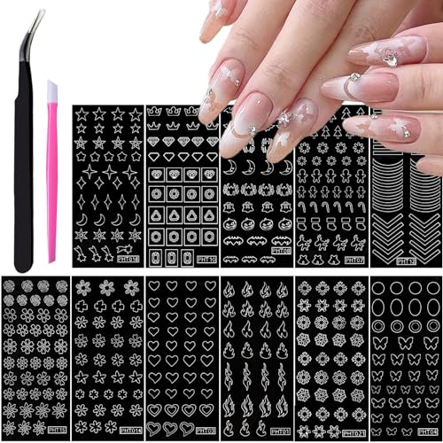 French Tip Nail Stencils & Stickers Set with Tweezer & Pusher - Style-2