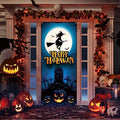 Panelee Halloween Skeleton Witch Window Cover - 79x35 Inches Party Backdrop with Moon Variation