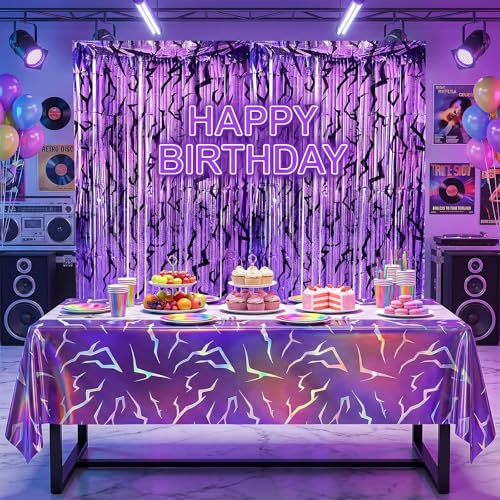Kpop Table Cloth Set - Pink, Light Purple & Purple Holographic Party Decor