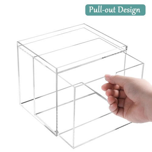 VEGEVIGI Acrylic Disposable Face Towel Holder Intended For Face Towels XL, Facial Towel Storage Box With Drawer, Clear Clean Towels Xl Container Organizer For Bathroom Countertop