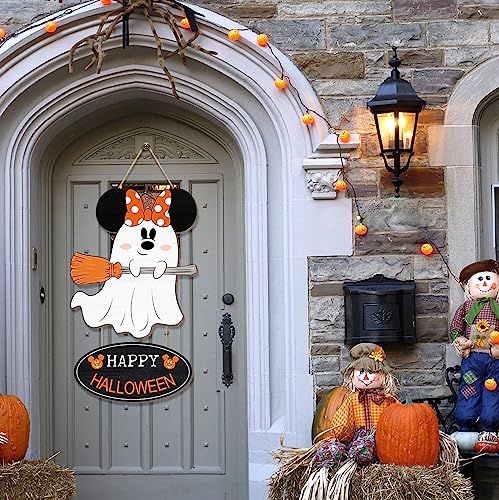 Halloween Ghost Mouse Wooden Hanging Sign for Front Door - Large Spooky Decor