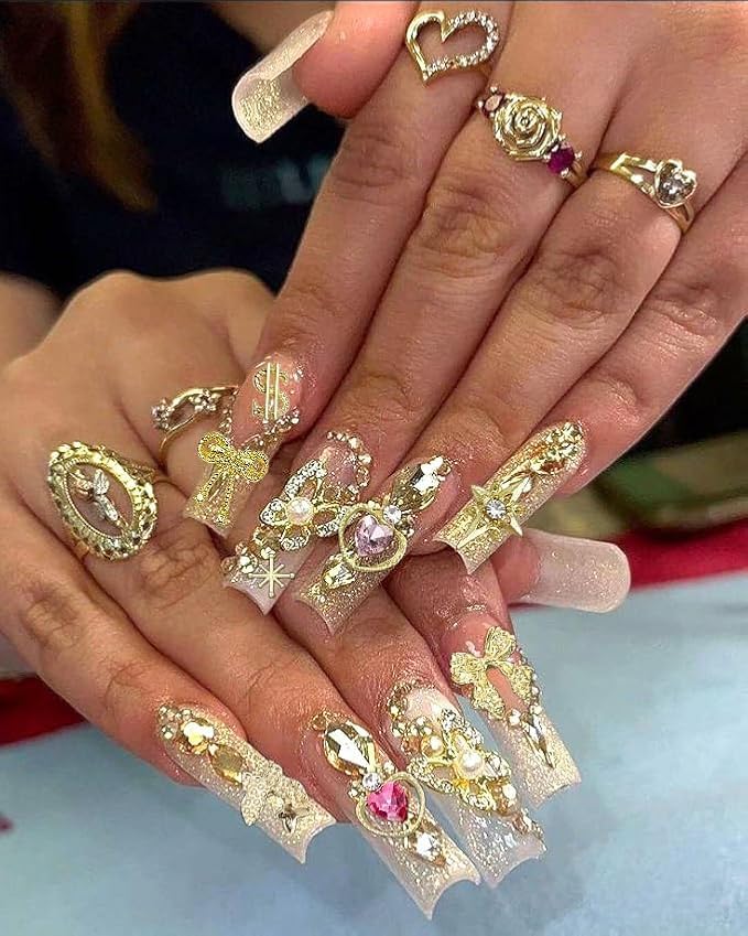 Gold Sliver 42PCS 3D Dollar Nail Charms for Manicure & Nail Art