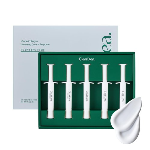 ClearDea Mucin Collagen Voluming Ampoule Moisturizer Face Cream (Dual Collagen + Mucin Care) – Deep Hydrating Facial Skin Care for Women, Glow Up Skincare Essentials - 0.14 Fl Oz x 5ea