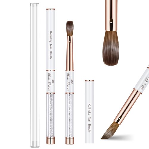 Shine Chance Acrylic Nail Brush Size 8, 100% Real Kolinsky Art Nail Brush for Acrylic Powder Application, Handmade Women Manicure Nail Extension Tool for Professional DIY Home Salon and Beginners