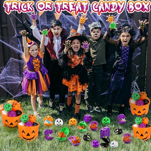 Colorful Halloween Pumpkin Container Buckets - 120 Pack Plastic Gift Holders