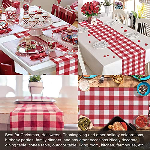 Buffalo Plaid Cotton Blend Table Runner - Red & White Checkered Farmhouse Decor, 14x108 Inch