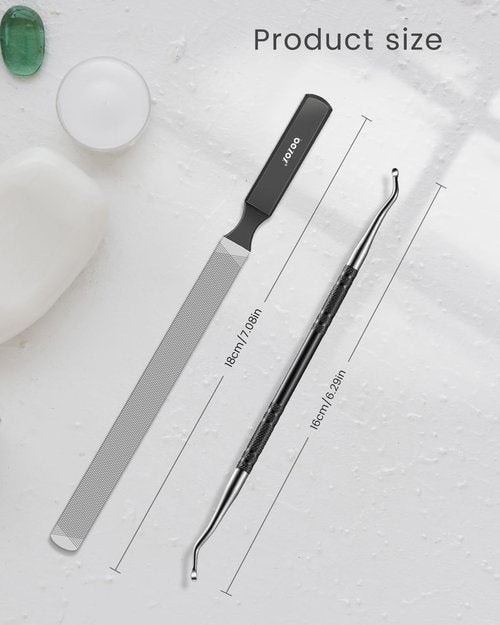 BEZOX Long Metal Nail File, Stainless Steel Fingernail File for Thick and Fungal Nails with Dual-Ended Toenail Lifter – The Ultimate Manicure & Pedicure Tool for Men and Women’s Nail Care - Black