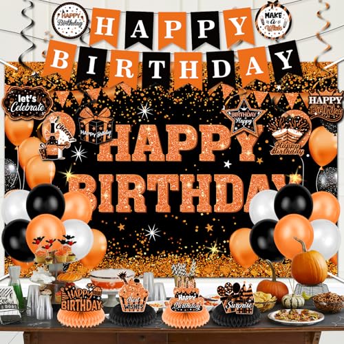 Orange Birthday Party Decorations Set with Banner Balloons & Centerpieces