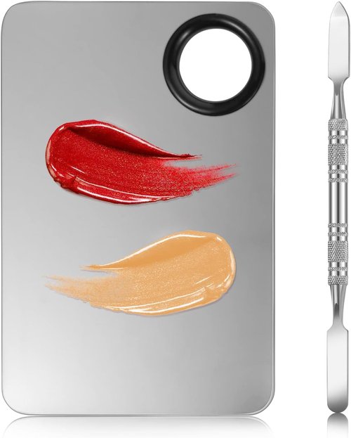 Skiennix 2-in-1 Makeup Mixing Palette - Stainless Steel Foundation & Eyeshadow Spatula Set