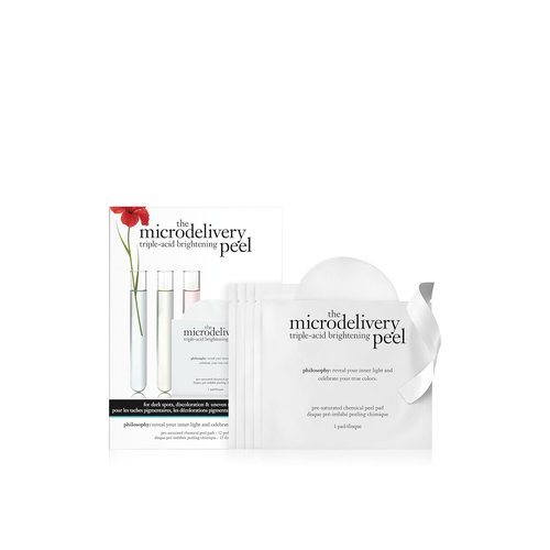 Philosophy Microdelivery Triple-Acid Brightening Peel Pads - Mandelic, Glycolic & Malic Acid for Dark Spots | 12 Ct