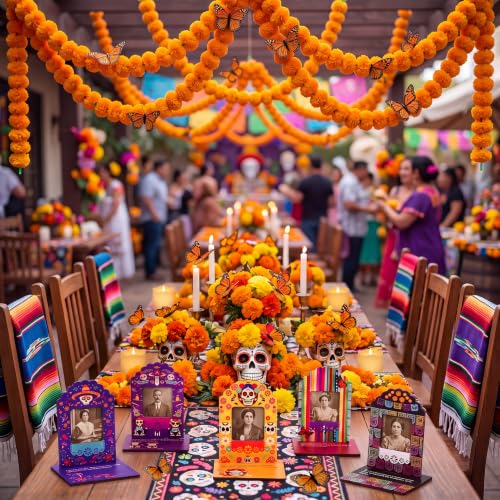 Dia De Los Muertos Decorations Set for Altars, Marigold Garland & Candles