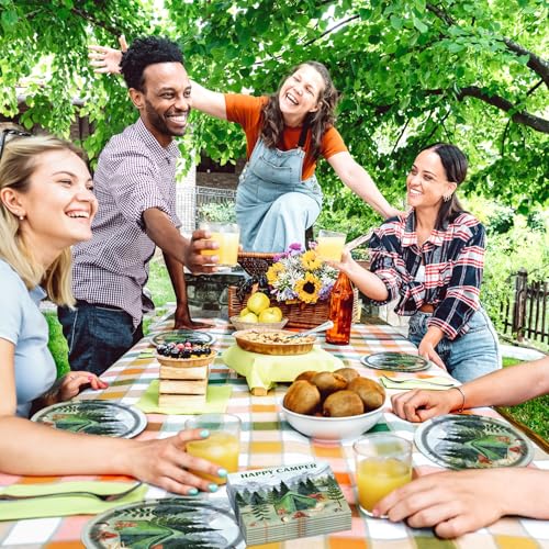 Blue Disposable Camping Party Plates and Napkins Set for 20 Guests