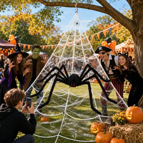 Halloween Decorations Set with 4.9 Ft Spider & 16.4 Ft Web - Yard & Party Decor