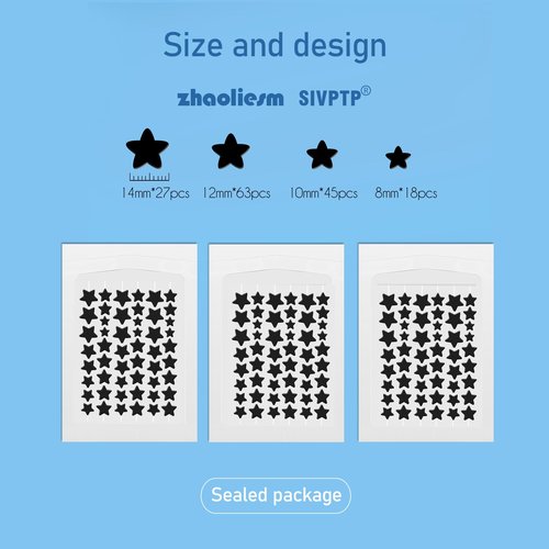 Black Star Pimple Patches for Face, 153 Counts Hydrocolloid Star Acne Patches, Cute Zit Covers for Face, Spot Stickers with Tea Tree, Salicylic Acid and Cica Oil