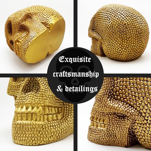 Gold Skull Statue Decor Halloween Gothic Resin Figurine - Large 8.7 Inch