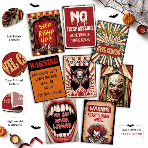 8Pcs Creepy Clown Wall Posters - Haunted Carnival Horror Decorations