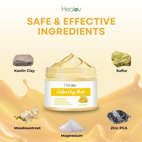 Skiennix Sulfur Face Mask - All-Natural Clay Mask for Glowing Skin | Acne Treatment & Oil Control