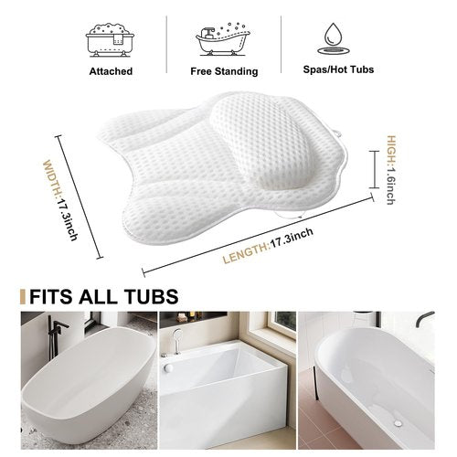Bath Pillow Luxury Bathtub Pillow, 4D Bath Tub Pillows for Head, Neck and Back Support, Tub Pillow for Bathtub with 6 Non-Slip Suction Cups, Relaxing Bath Accessories Spa Gifts