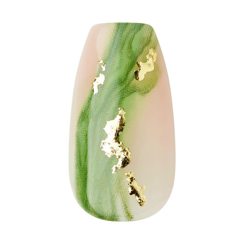 KISS imPRESS No Glue Mani Press On Nails, Design, 'Ballerina', Neutral/green, Medium Size, Coffin Shape, Includes 30 Nails, Prep Pad, Instructions Sheet, 1 Manicure Stick, 1 Mini File