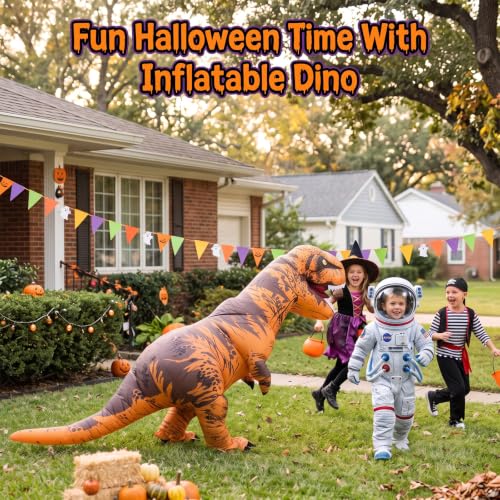 Inflatable Dinosaur Decoration - Brown T-Rex Halloween Blow Up with Fast Inflation - Variation