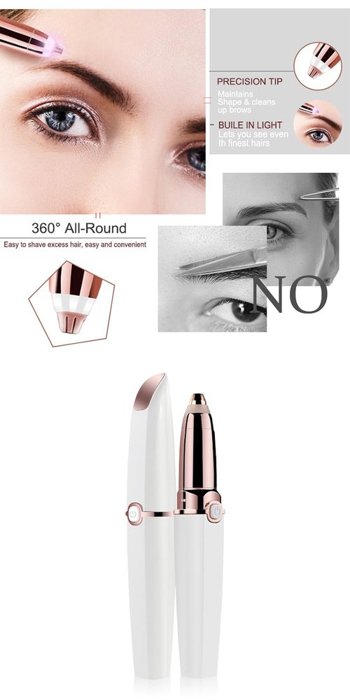 Abhiya's Facial Hair Remover & Eyebrow Trimmer - 2 in 1 Electric Women's Face, Nose & Body Shaver - Painless Epilator - USB Rechargeable with LED Light
