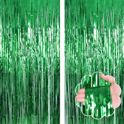 Green Fringe Backdrop Streamers for Party Decorations 2 Pack - 3.3 x 8.2 Feet