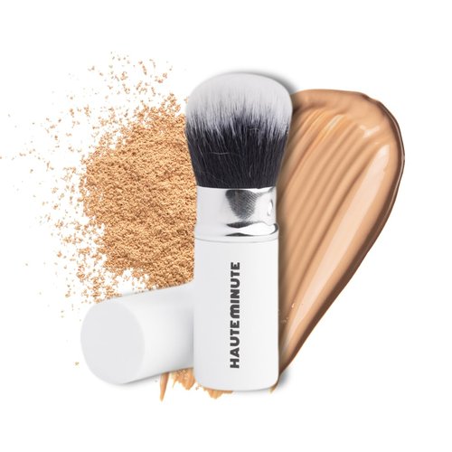 Haute Minute Makeup Mini Glamstick Retractable Powder Brush - Travel Face Makeup Brush for Liquid, Cream Buffing & Blending, Cruelty-Free Bristles