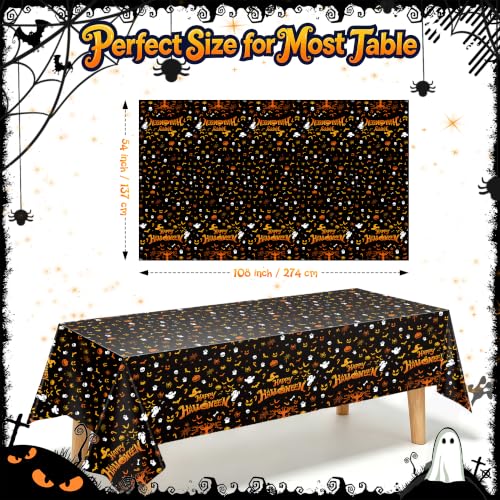 Halloween Party Tablecloths 3 Pack - Spooky Pumpkin Ghost Bat Skeleton Design - Black, White, Yellow