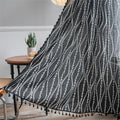 Boho Curtains 63 Inch Length Black Stripe Floral Tassel Drapes for Kitchen & Dining Room - Pack of 1
