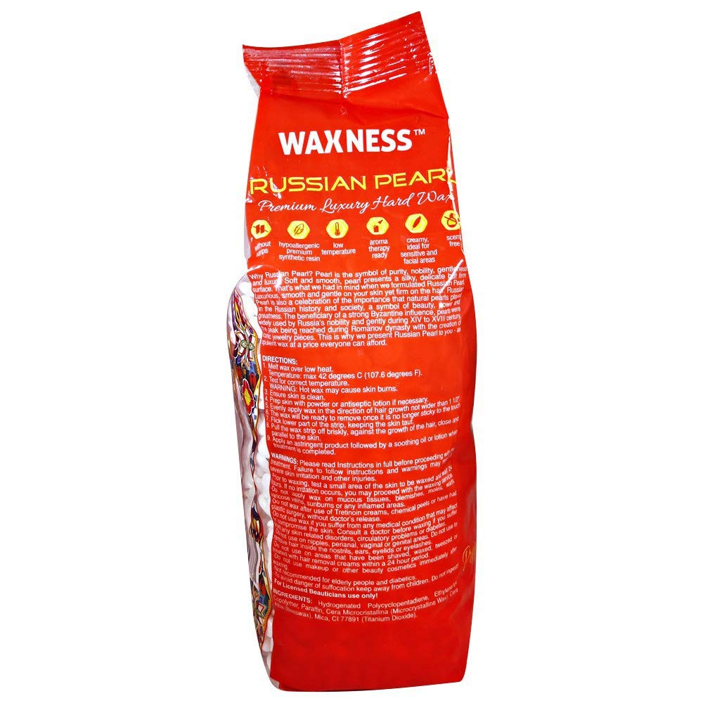 Waxness Russian Pearl Hard Wax Beads 2.2 lb (1 kg) – Rosin-Free Stripless Hard Wax with Creamy Texture and Skin Visibility, Professional Use – Made in Italy