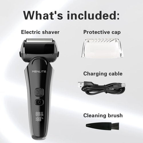 MENLITE Electric Shaver for Men,3 Floating Blade Beard Trimmers,Waterproof Foil Shaver,Cordless Rechargeable with Pop Up Sideburns Trimmer,Portable Men’s Travel Facial Hair Groomer
