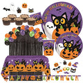 Halloween Party Supplies Kit for 24 Guests - Plates Cups Balloons Banner Decorations