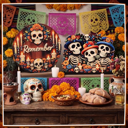 Day of the Dead Table Centerpieces Set - Sugar Skull & Colorful Flower Decor